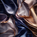 Elegant Waves of Luxurious Blue and Gold Silk Fabric