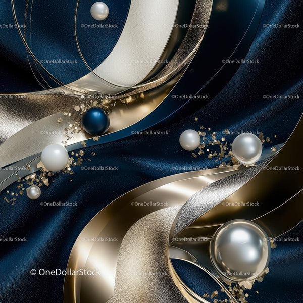 Abstract Metallic Spheres on Elegant Blue and Gold Background