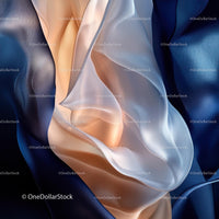 Elegant Silk Fabric with Blue and Beige Folds