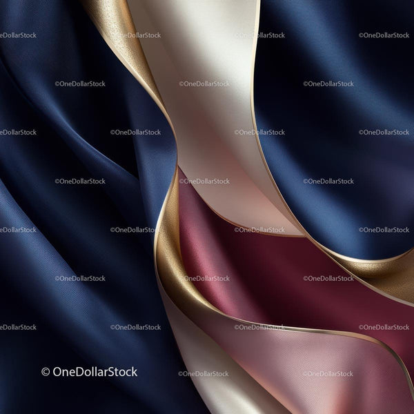 Elegant Silk Drapery in Blue and Gold Tones