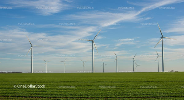 Turbiny Wiatrowe na Zielonym Polu pod Błękitnym Niebiem