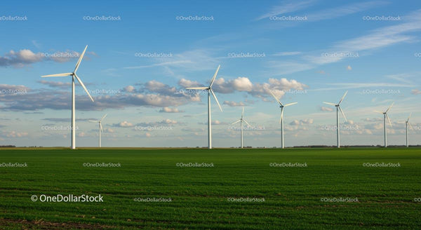 Turbiny Wiatrowe na Zielonym Polu pod Niebieskim Niebiem