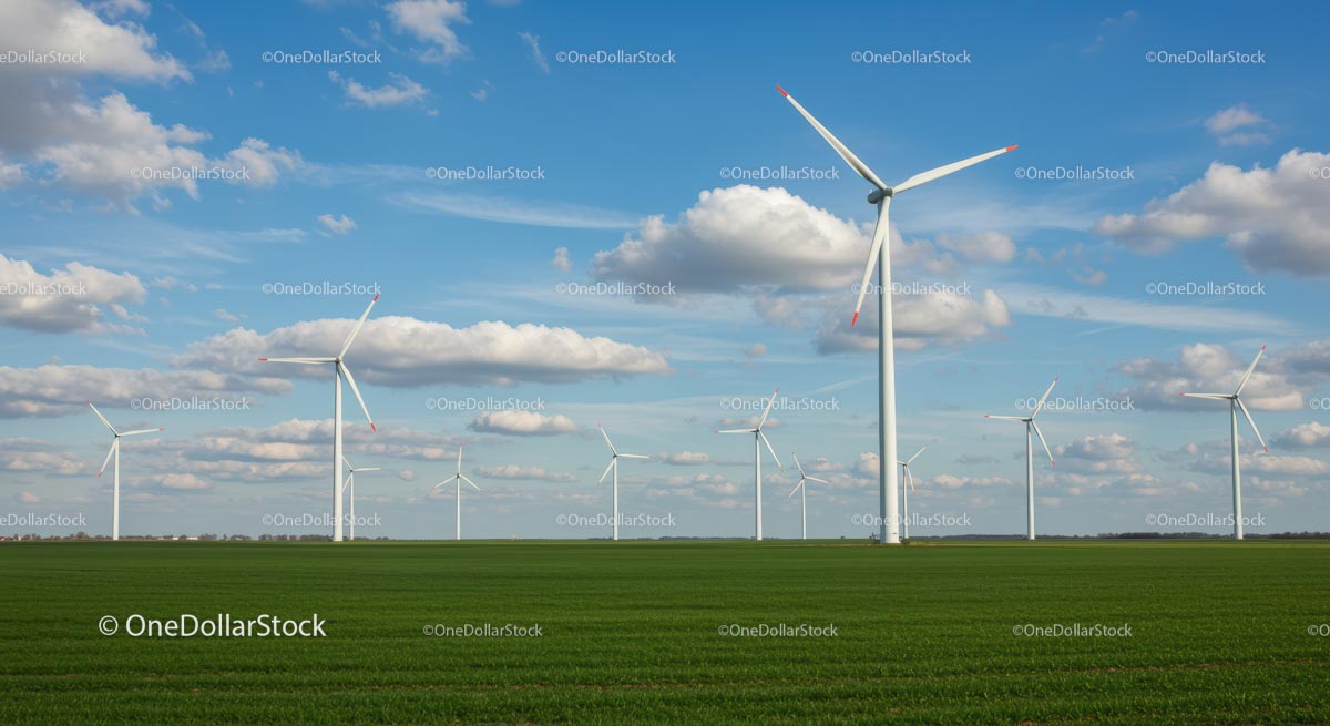 Wind Turbines on Green Field Under Blue Sky