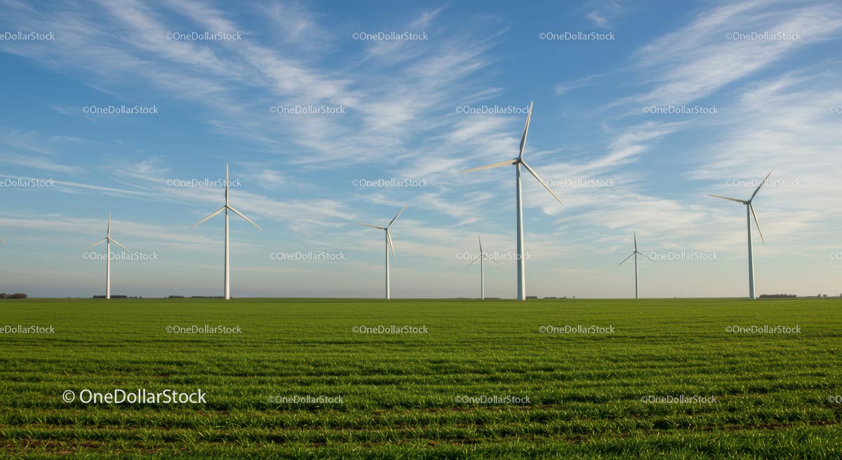 Wind Turbines on Green Field Under Blue Sky