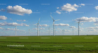 Wind Turbines in a Green Field Under Blue Skies
