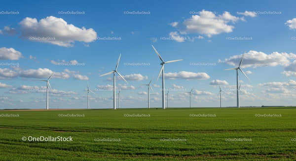 Turbiny Wiatrowe na Zielonym Polu pod Błękitnym Niebiem
