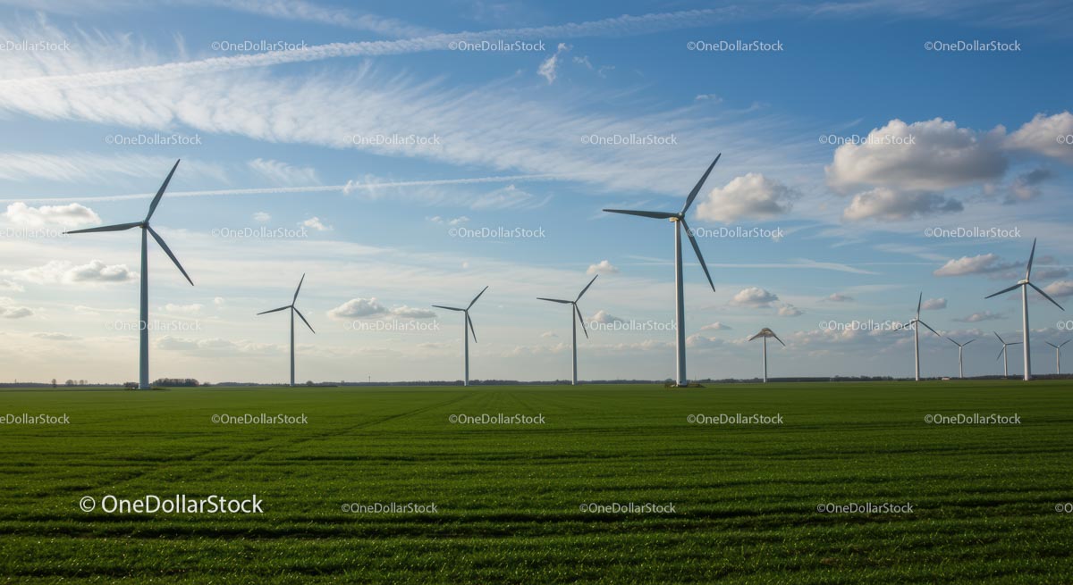 Wind Turbines Across a Verdant Green Field