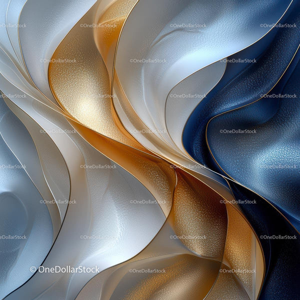 Elegant Abstract Waves in Blue and Gold Tones