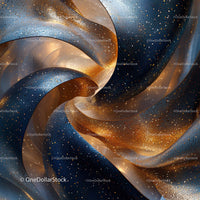 Dynamic Abstract Ribbons with Gold and Blue Accents