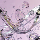 Dynamic Flow of Glass Elements on Purple Background