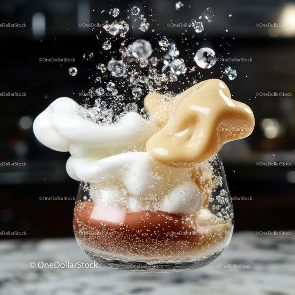 Dynamic Cream Splash in a Glass with Bubbles