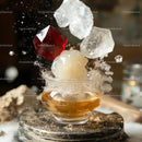 Artistic Frozen Motion with Ice and Red Gem