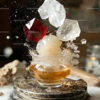 Artistic Frozen Motion with Ice and Red Gem