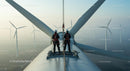 Engineers Maintaining Wind Turbine at Sunrise