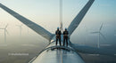 Engineers Maintaining Wind Turbine at Sunrise