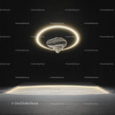Floating Rock with Illuminated Halo in Dark Room