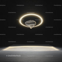 Floating Rock with Illuminated Halo in Dark Room