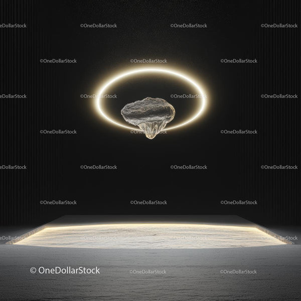 Floating Rock with Illuminated Halo in Dark Room