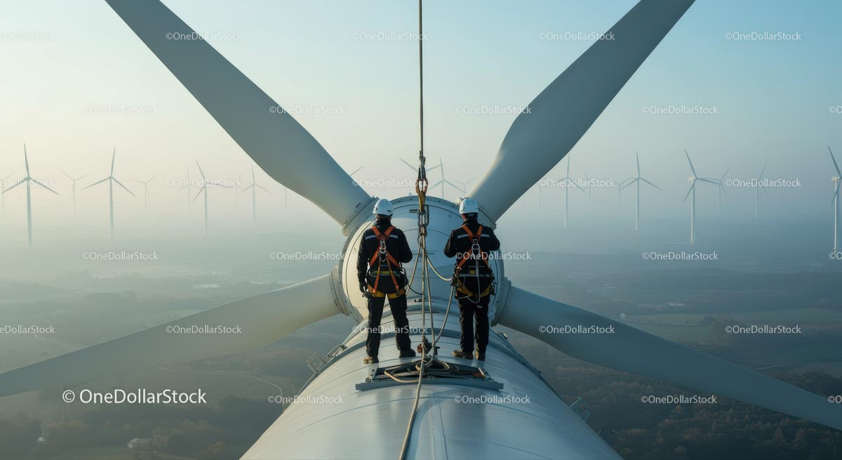 Engineers Performing Maintenance on a Wind Turbine