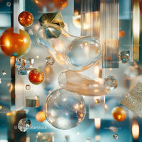 Abstract Art with Glass Spheres and Geometric Shapes