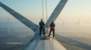 Engineers Performing Maintenance on Wind Turbine at Sunrise
