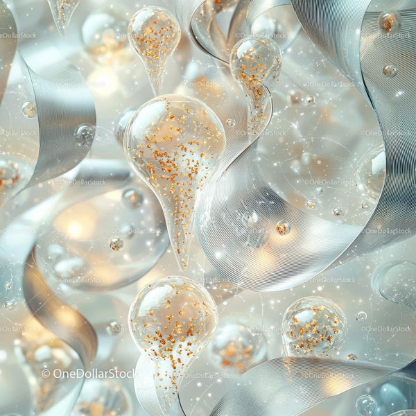 Futuristic Abstract with Silver Waves and Gold Particles