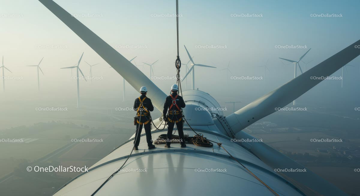 Technicians Performing Maintenance on a Wind Turbine