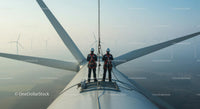 Engineers Maintaining Wind Turbine at High Altitude