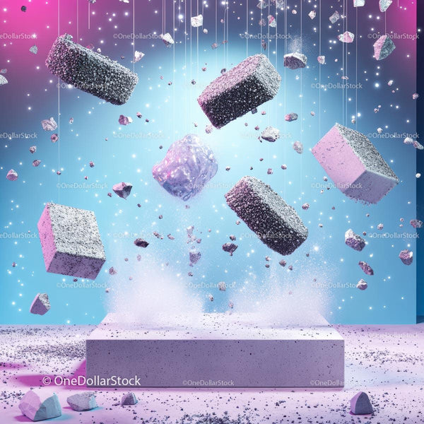 Floating Textured Blocks in a Surreal Cosmic Scene