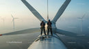 Engineers Performing Maintenance on Wind Turbine at Sunrise