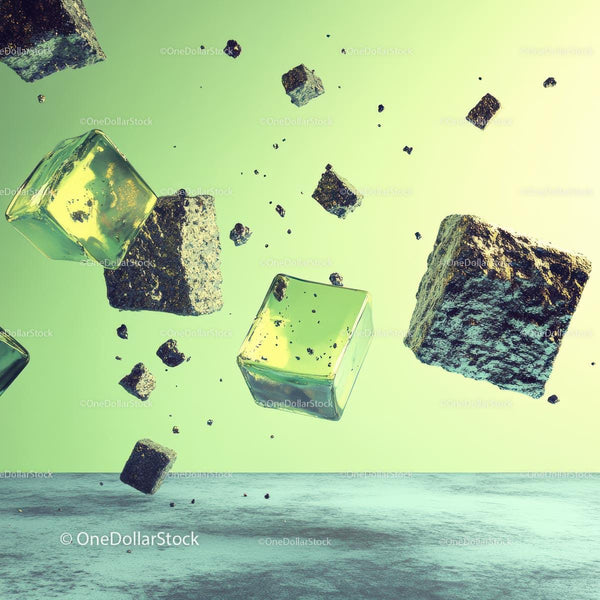 Surreal Floating Stones and Transparent Cubes
