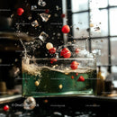 Cherry Tomatoes and Ice Splashing in Glass Tank