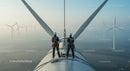 Technicians Maintaining Wind Turbine on a Foggy Morning