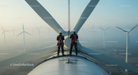 Engineers Conducting Maintenance on Large Wind Turbine