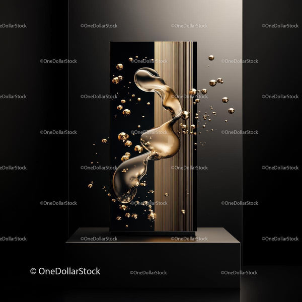 Liquid Gold Abstract with Floating Golden Droplets