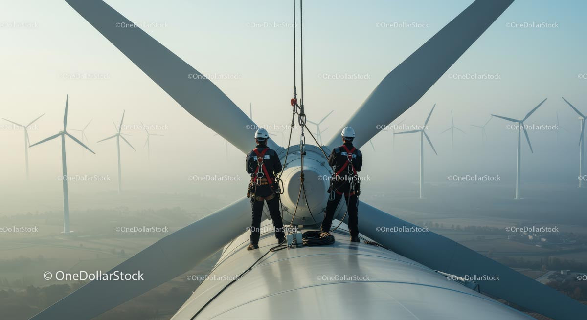 Technicians Conducting Maintenance on Wind Turbine