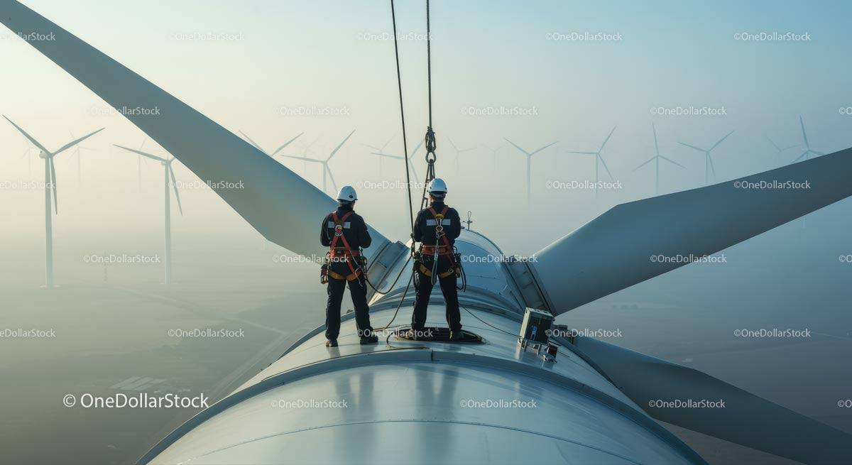 Engineers Conducting Maintenance on Wind Turbine