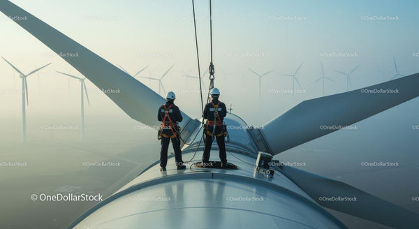 Engineers Conducting Maintenance on Wind Turbine