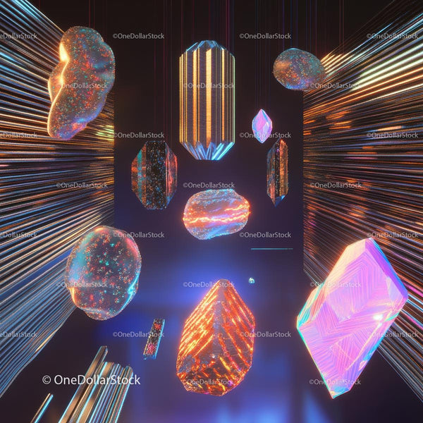 Vibrant Glowing Crystals in Futuristic Digital Artwork