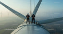 Technicians Working on Wind Turbine at Sunrise