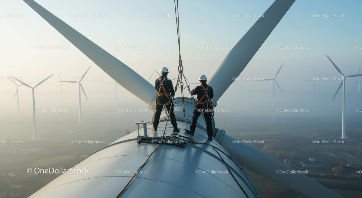 Technicians Performing Maintenance on Wind Turbine