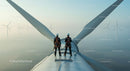 Engineers Inspecting Wind Turbine at Sunrise