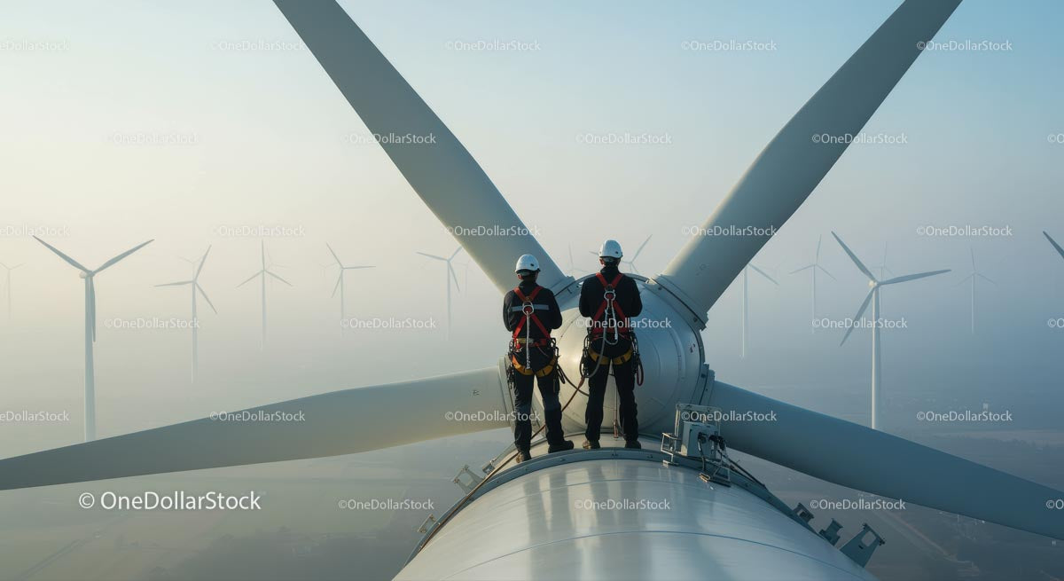 Engineers Performing Maintenance on a Wind Turbine