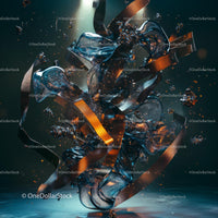 Dynamic Abstract Sculpture with Ribbons and Sparkles