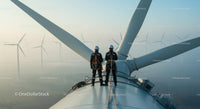 Technicians Maintaining Wind Turbine at Wind Farm