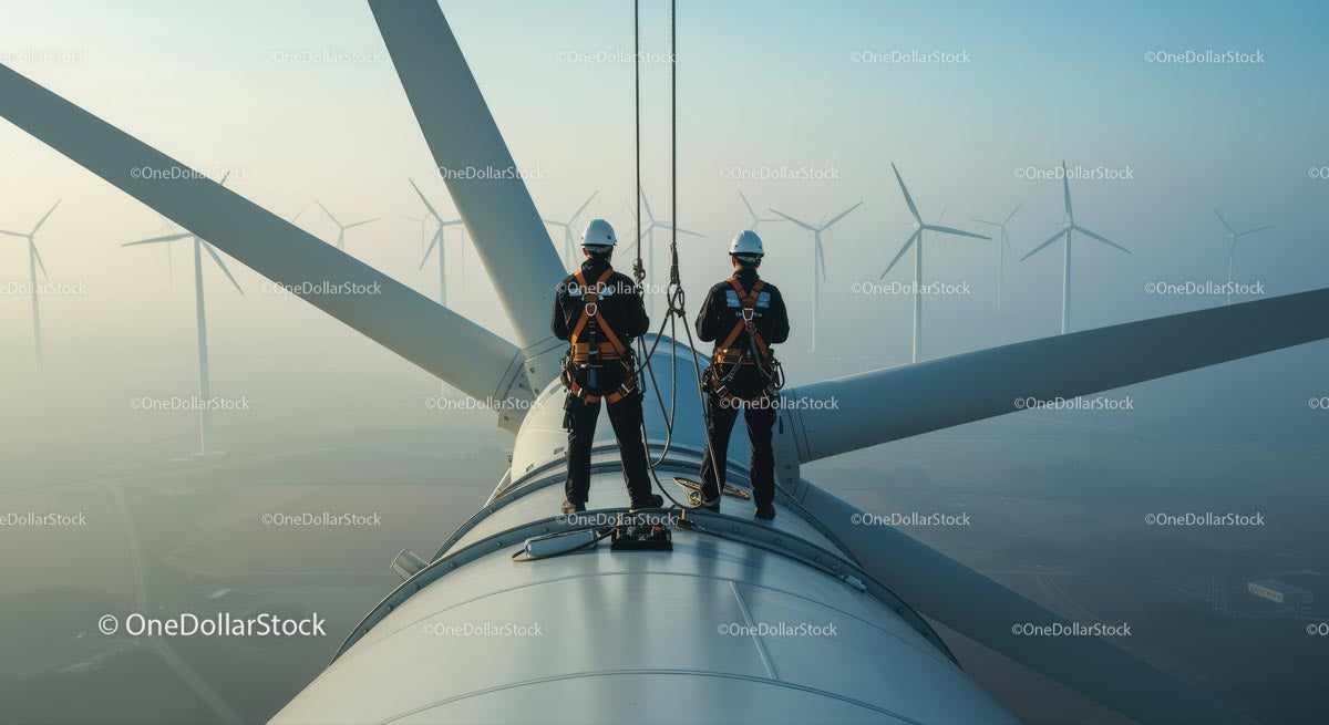 Technicians Conducting Maintenance on Wind Turbine