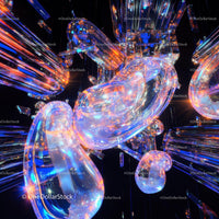 Futuristic Neon Light Installation with Glass Structures