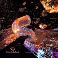 Futuristic Abstract Art with Glowing Shapes and Crystals