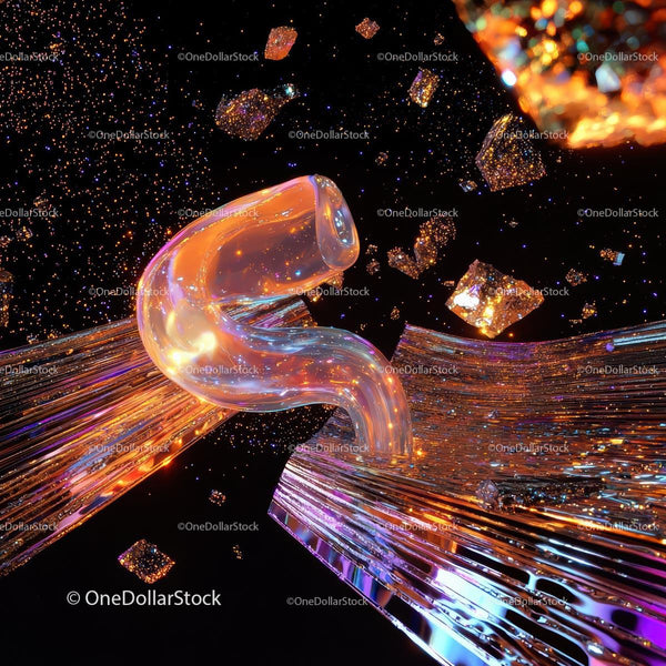 Futuristic Abstract Art with Glowing Shapes and Crystals