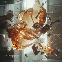 Dynamic Shattered Glass with Amber Tones in Modern Art
